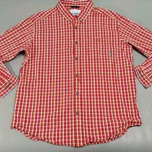 "Colombia" Size "XL" Stretch Plaid Classic Long Sleeve Shirt - Red/White/Orange